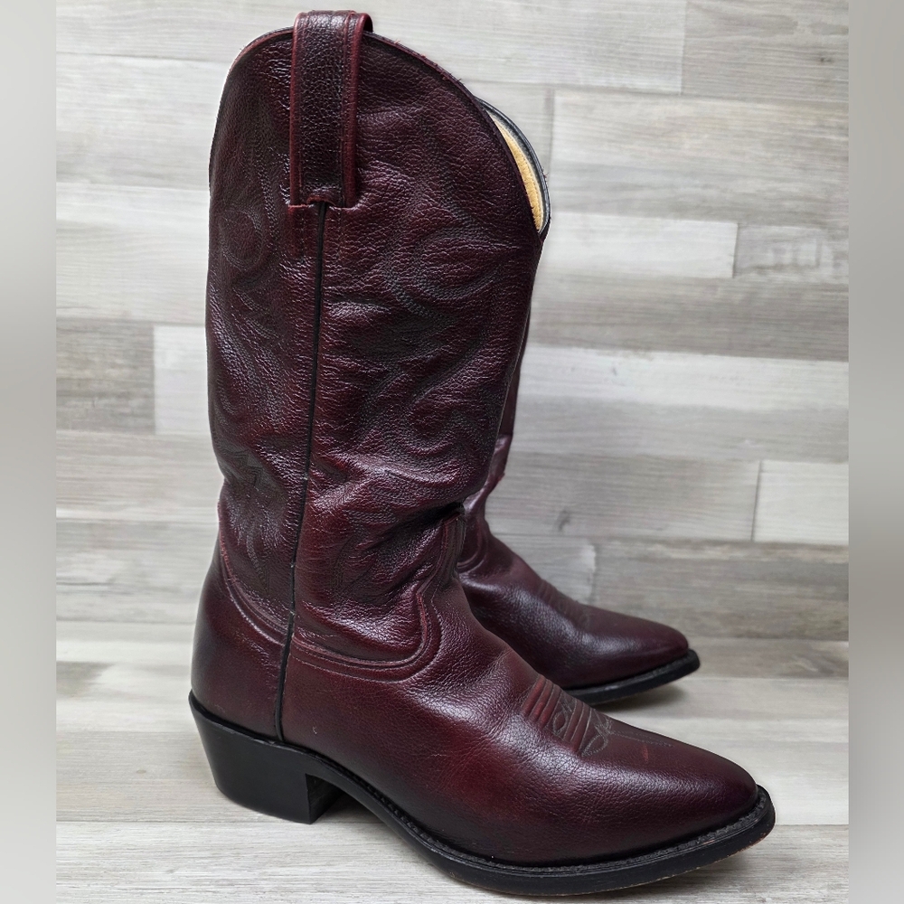Ben Miller Burgundy Leather Cowboy Boots Size 8B